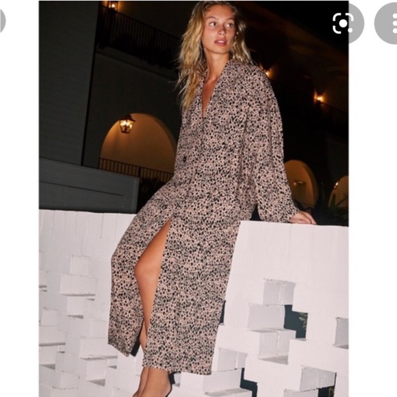 Free People Daria Leopard Cheetah Print Maxi Duster Dress Size S - Picture 2 of 10
